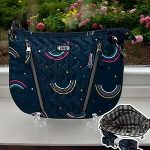 Lug Convertible Crossbody Purse Rainbow Navy Swivel RFID Expandable Adjustable